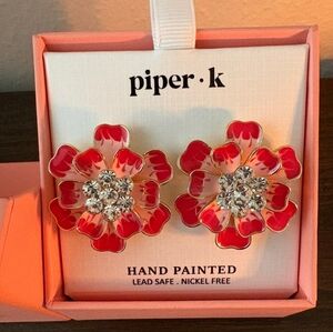 Piper K Red Flower Earrings NIB